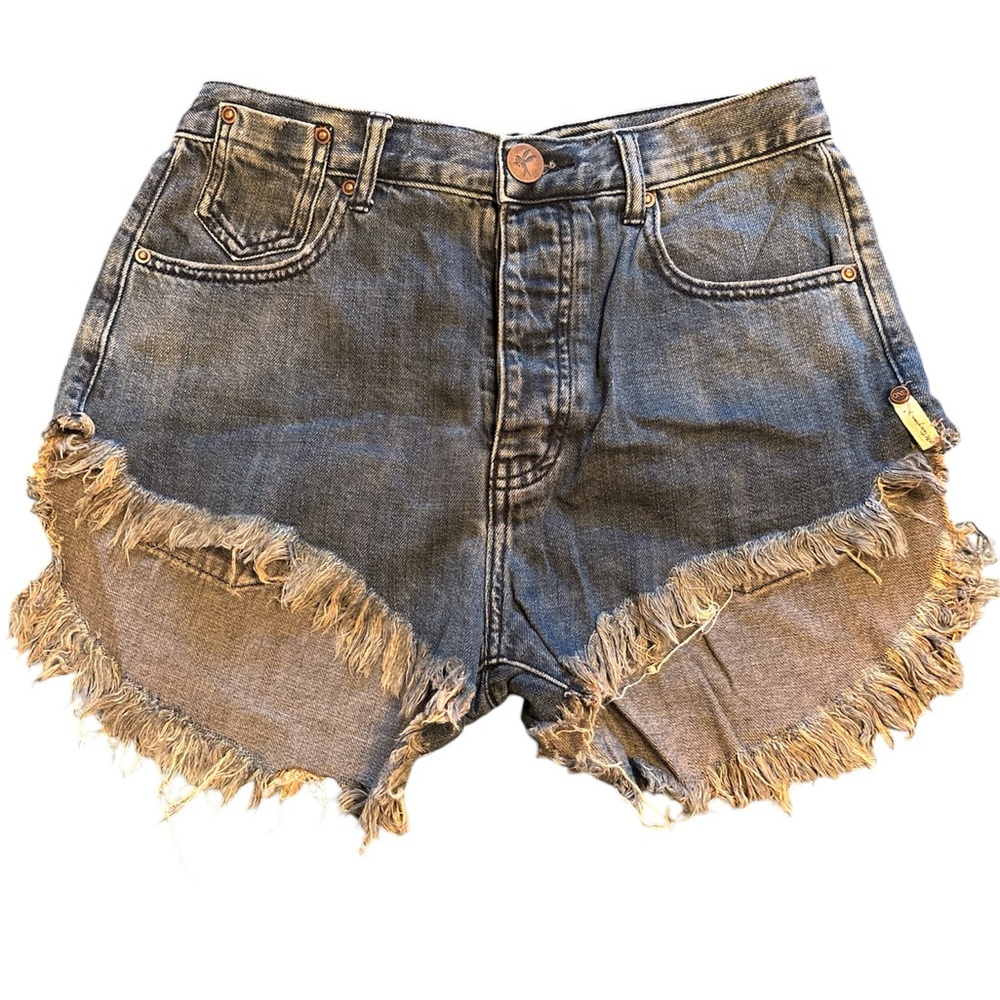 One Teaspoon Denim Casual Super Shortie Frayed Button Up Cutoff Shorts
